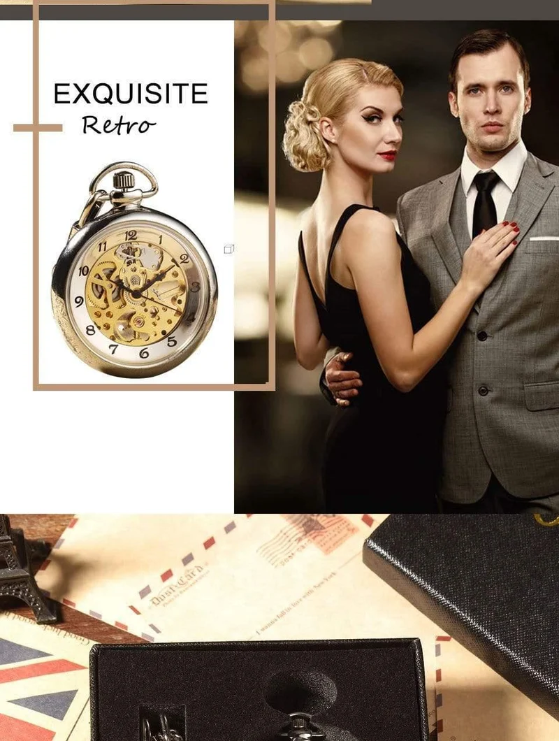 Taschenuhren mit Handaufzug, Vollstahl, modisch, einzigartiges Skelett, transparent, mechanische Taschenuhr, Anhängerkette