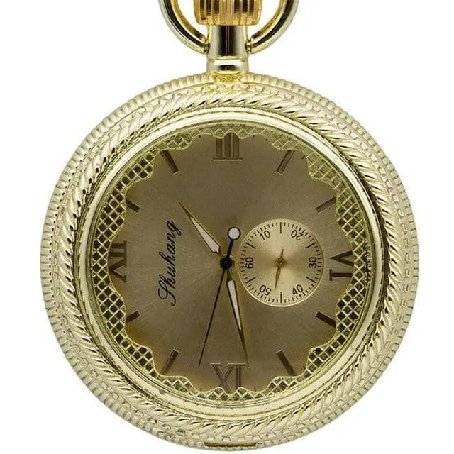 Vintage Retro Kupfer Uhr Männer Legierung mechanische Taschenuhr mit Metallkette Steampunk Uhr Roman PJX1040