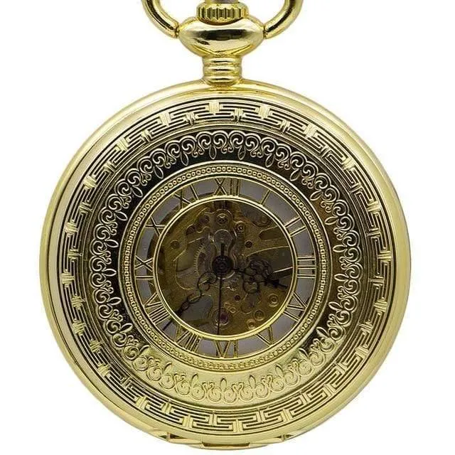 Vintage Retro Kupfer Uhr Männer Legierung mechanische Taschenuhr mit Metallkette Steampunk Uhr Roman PJX1040