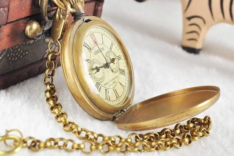 Vintage Retro Kupfer Uhr Männer Legierung mechanische Taschenuhr mit Metallkette Steampunk Uhr Roman PJX1040
