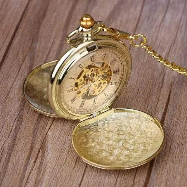 Vintage Retro Kupfer Uhr Männer Legierung mechanische Taschenuhr mit Metallkette Steampunk Uhr Roman PJX1040