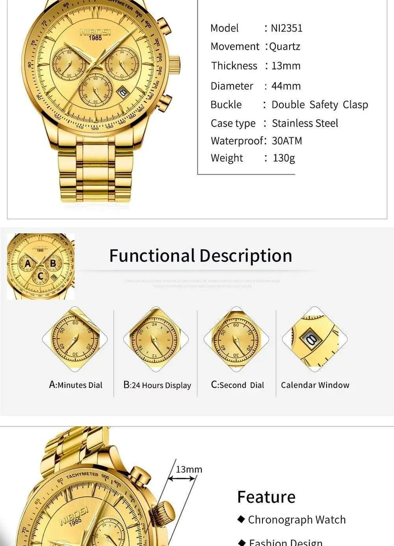 Golduhr Herrenuhren Top-Marke Luxus Sport Herren Quarzuhr Wasserdicht Military Armbanduhr Relogio Masculino Saat