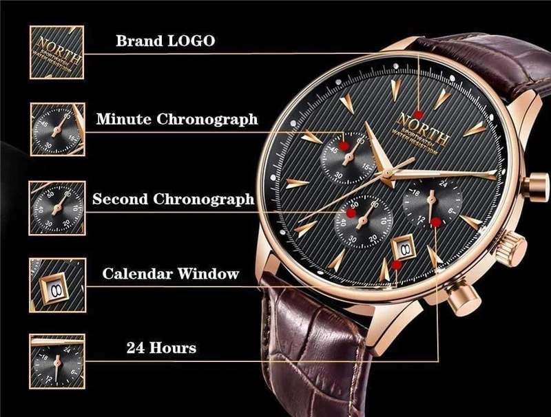 Herrenuhren Auto Datum Chronograph Quarzuhr Herren Gold Casual Sport Militär Armbanduhr