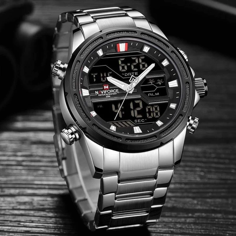 Männer Luxus Top Marke Naviforce LED Männer Sportuhren Wasserdicht Voller Stahl Quarz Herrenuhr Relogio Masculino