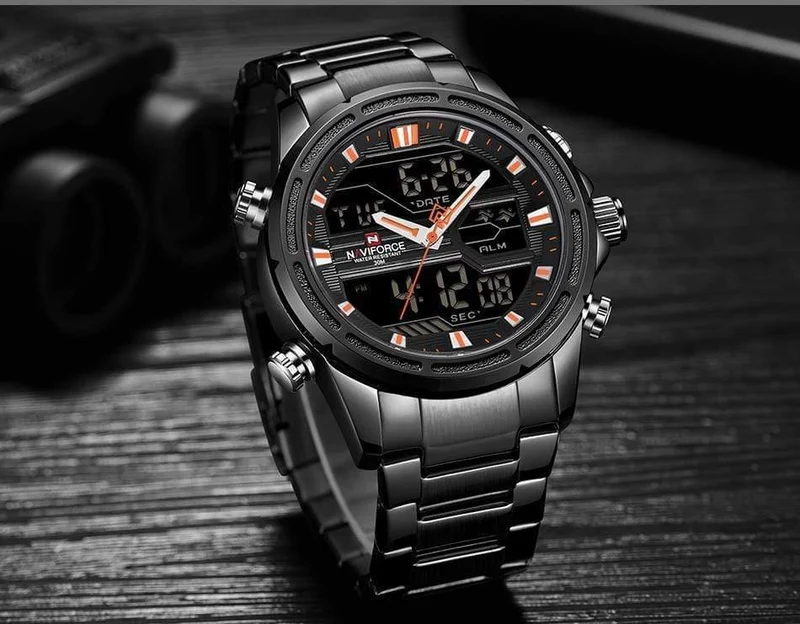 Männer Luxus Top Marke Naviforce LED Männer Sportuhren Wasserdicht Voller Stahl Quarz Herrenuhr Relogio Masculino