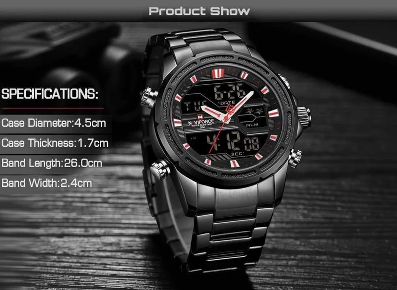Männer Luxus Top Marke Naviforce LED Männer Sportuhren Wasserdicht Voller Stahl Quarz Herrenuhr Relogio Masculino