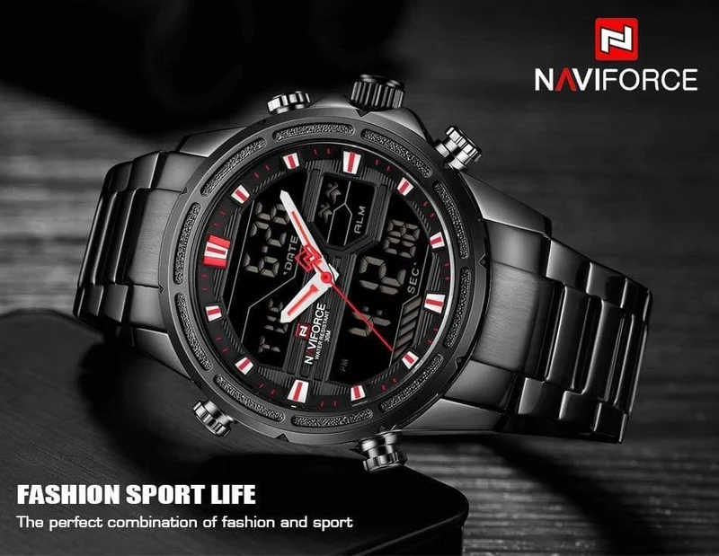 Männer Luxus Top Marke Naviforce LED Männer Sportuhren Wasserdicht Voller Stahl Quarz Herrenuhr Relogio Masculino