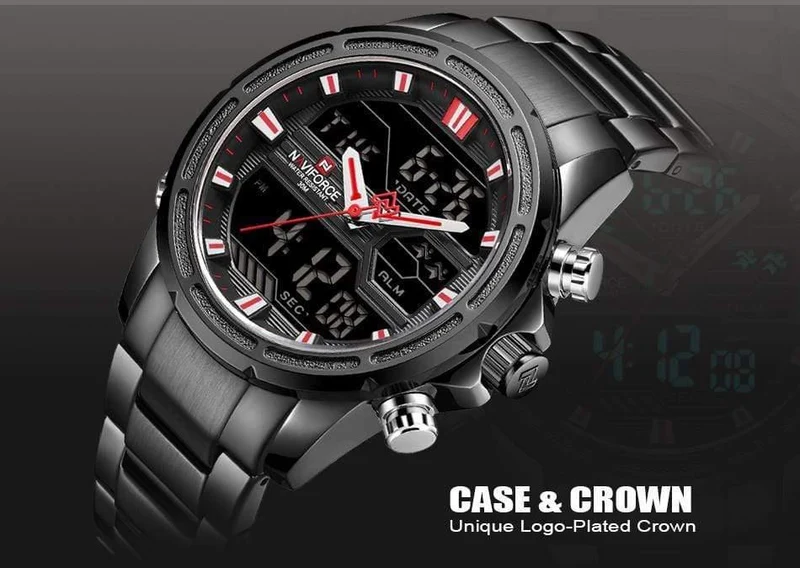 Männer Luxus Top Marke Naviforce LED Männer Sportuhren Wasserdicht Voller Stahl Quarz Herrenuhr Relogio Masculino
