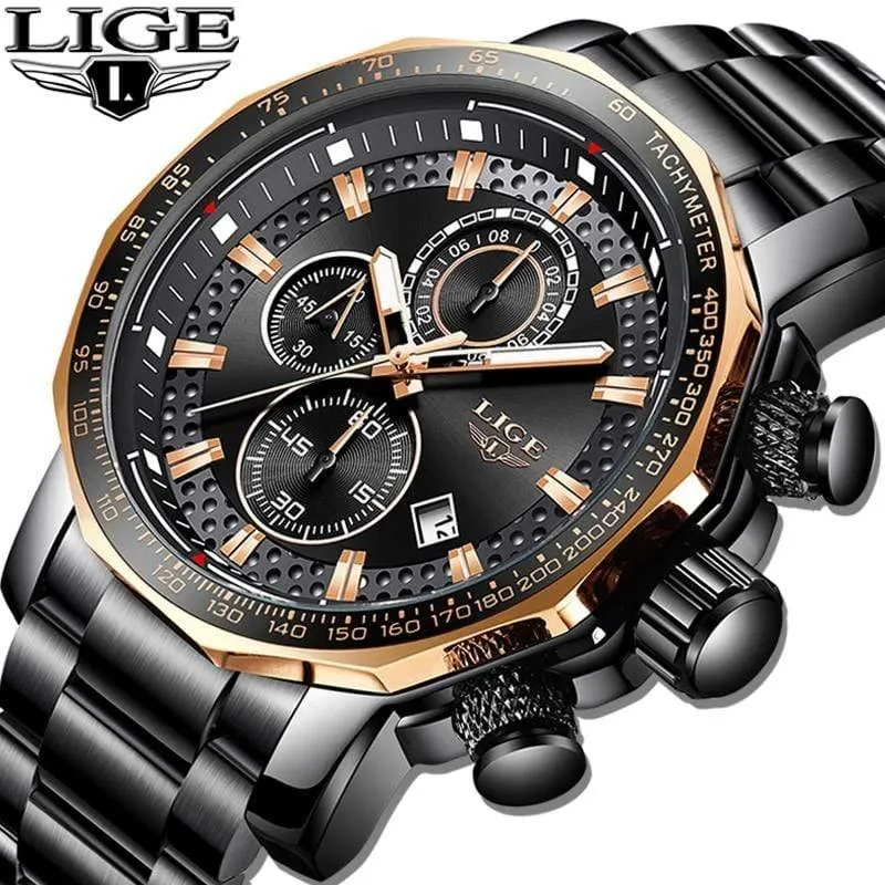 Sport Chronograph Herrenuhren Top-Marke Luxus Voller Stahl Quarzuhr Wasserdicht Große Zifferblatt Uhr Männer