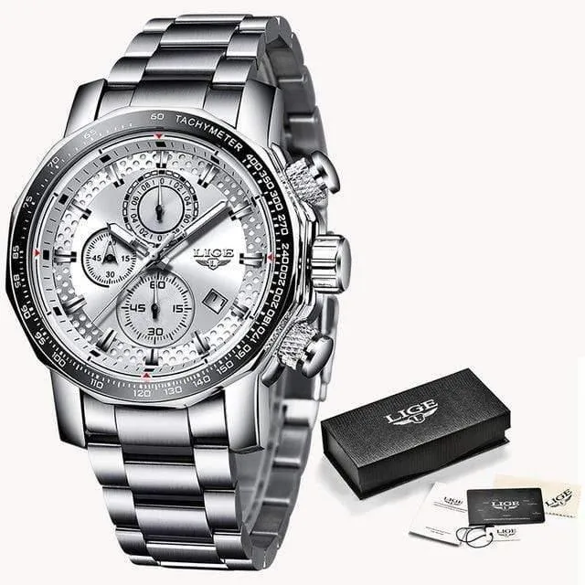 Sport Chronograph Herrenuhren Top-Marke Luxus Voller Stahl Quarzuhr Wasserdicht Große Zifferblatt Uhr Männer