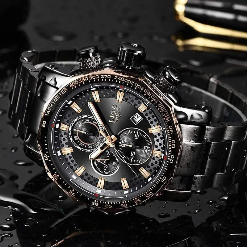 Sport Chronograph Herrenuhren Top-Marke Luxus Voller Stahl Quarzuhr Wasserdicht Große Zifferblatt Uhr Männer