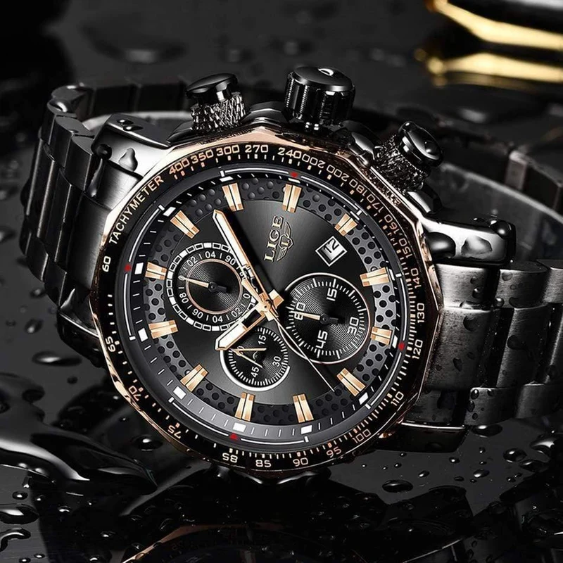 Sport Chronograph Herrenuhren Top-Marke Luxus Voller Stahl Quarzuhr Wasserdicht Große Zifferblatt Uhr Männer