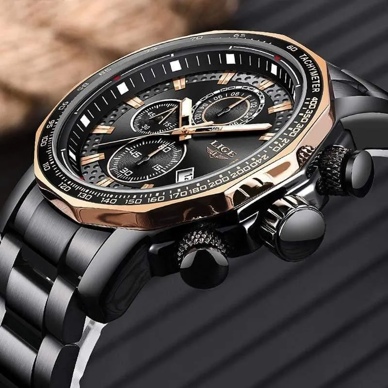 Sport Chronograph Herrenuhren Top-Marke Luxus Voller Stahl Quarzuhr Wasserdicht Große Zifferblatt Uhr Männer