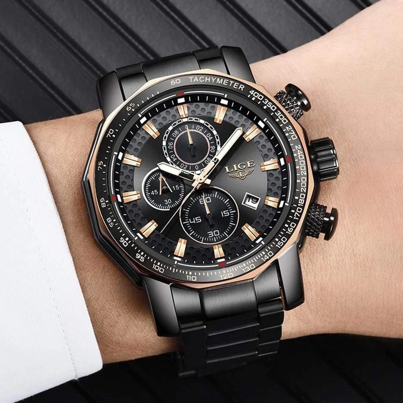 Sport Chronograph Herrenuhren Top-Marke Luxus Voller Stahl Quarzuhr Wasserdicht Große Zifferblatt Uhr Männer