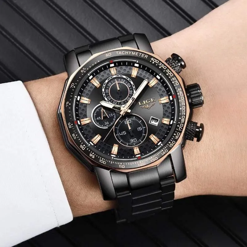 Sport Chronograph Herrenuhren Top-Marke Luxus Voller Stahl Quarzuhr Wasserdicht Große Zifferblatt Uhr Männer