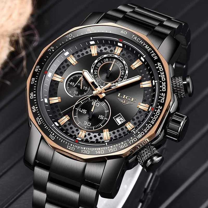 Sport Chronograph Herrenuhren Top-Marke Luxus Voller Stahl Quarzuhr Wasserdicht Große Zifferblatt Uhr Männer