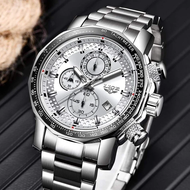 Sport Chronograph Herrenuhren Top-Marke Luxus Voller Stahl Quarzuhr Wasserdicht Große Zifferblatt Uhr Männer