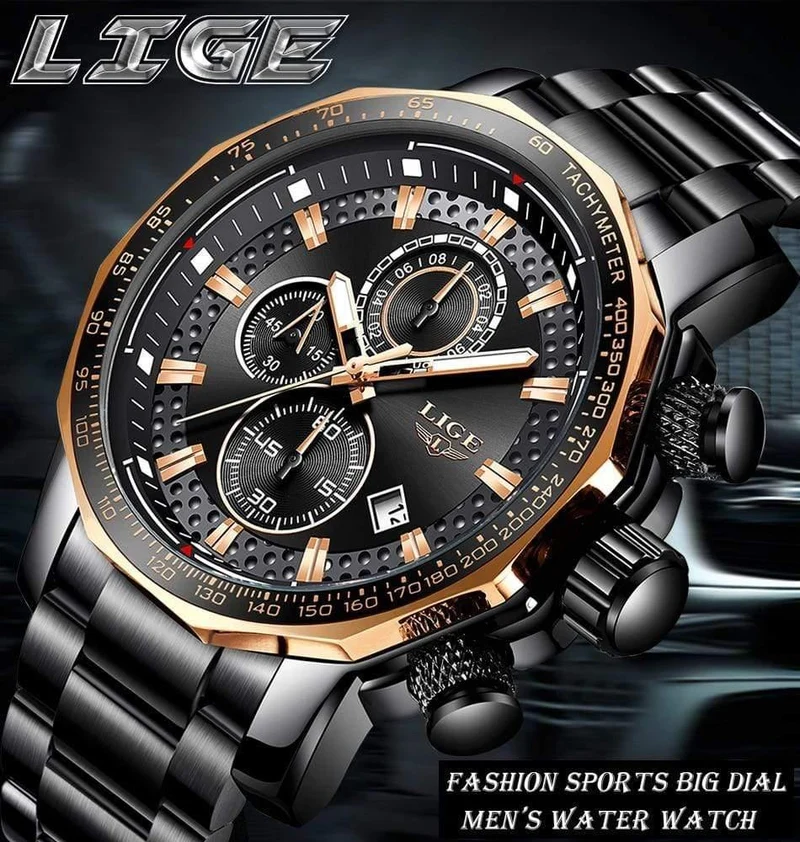 Sport Chronograph Herrenuhren Top-Marke Luxus Voller Stahl Quarzuhr Wasserdicht Große Zifferblatt Uhr Männer