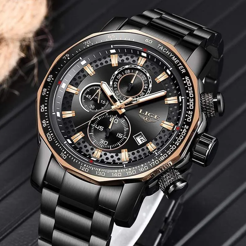 Sport Chronograph Herrenuhren Top-Marke Luxus Voller Stahl Quarzuhr Wasserdicht Große Zifferblatt Uhr Männer