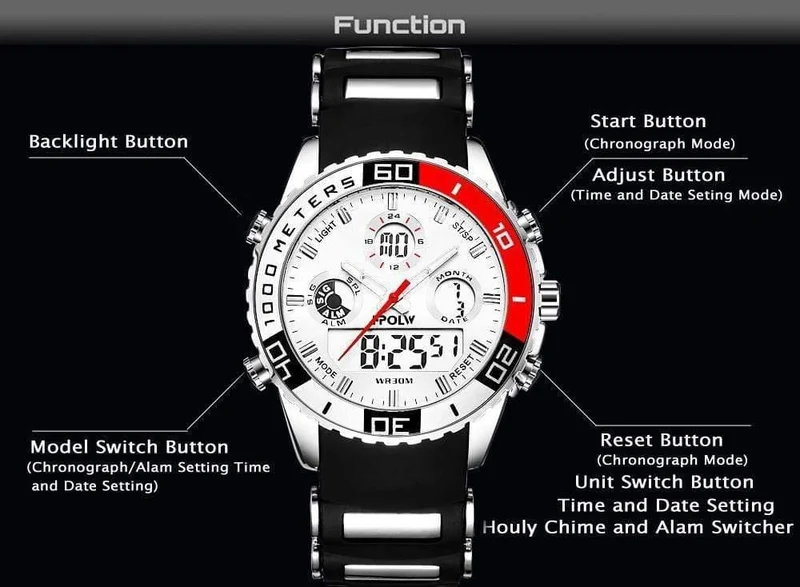 Sportuhren Wasserdicht Herren Military Digital Quarzuhr Alarm Stoppuhr Dual Time Zones Brand New relogios masculinos