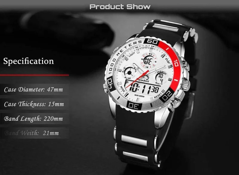 Sportuhren Wasserdicht Herren Military Digital Quarzuhr Alarm Stoppuhr Dual Time Zones Brand New relogios masculinos