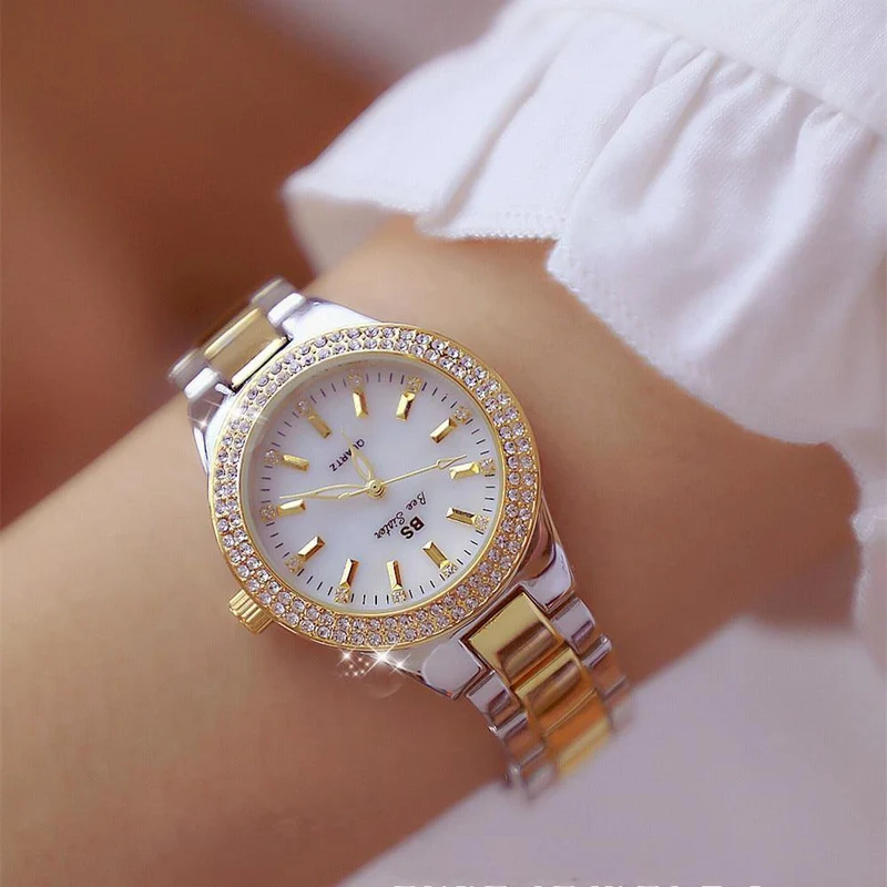 Uhr-Frauen-Kleid-Uhr-Mode-Rosen-Goldquarz passt weibliche Edelstahl-Armbanduhren auf