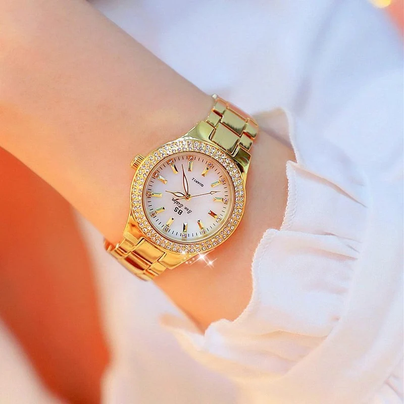Uhr-Frauen-Kleid-Uhr-Mode-Rosen-Goldquarz passt weibliche Edelstahl-Armbanduhren auf