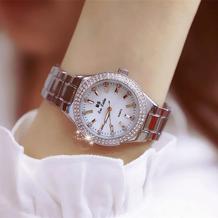 Uhr-Frauen-Kleid-Uhr-Mode-Rosen-Goldquarz passt weibliche Edelstahl-Armbanduhren auf