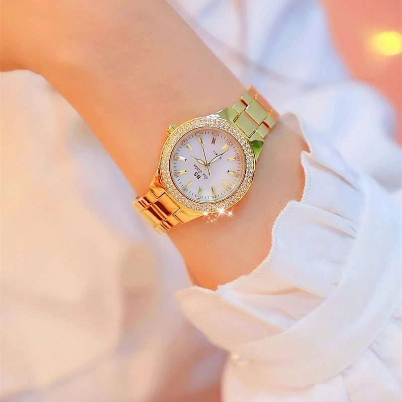 Uhr-Frauen-Kleid-Uhr-Mode-Rosen-Goldquarz passt weibliche Edelstahl-Armbanduhren auf