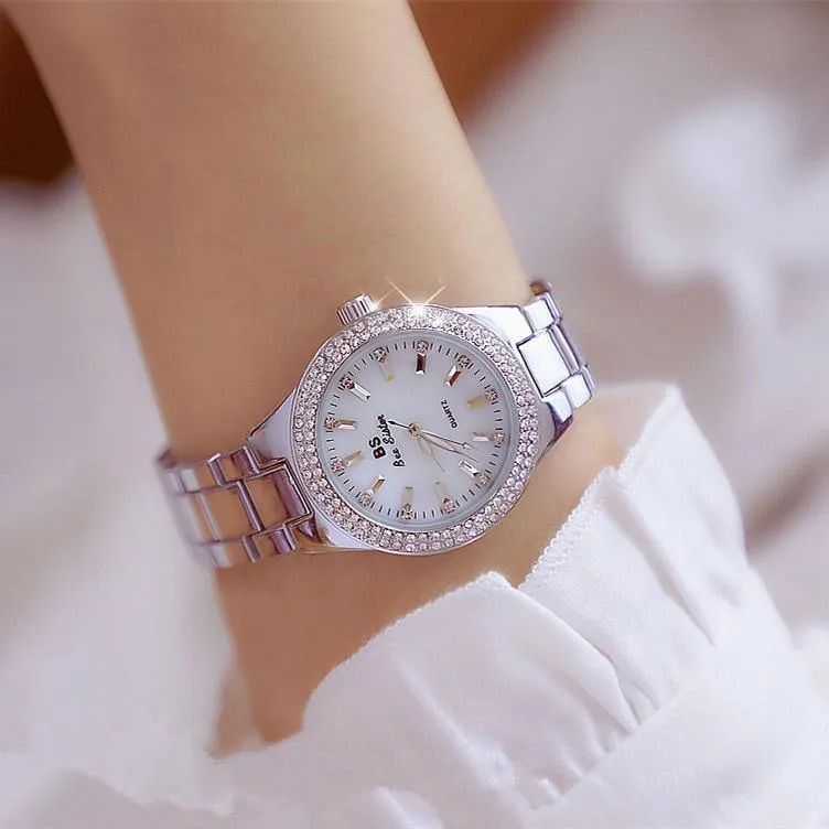 Uhr-Frauen-Kleid-Uhr-Mode-Rosen-Goldquarz passt weibliche Edelstahl-Armbanduhren auf