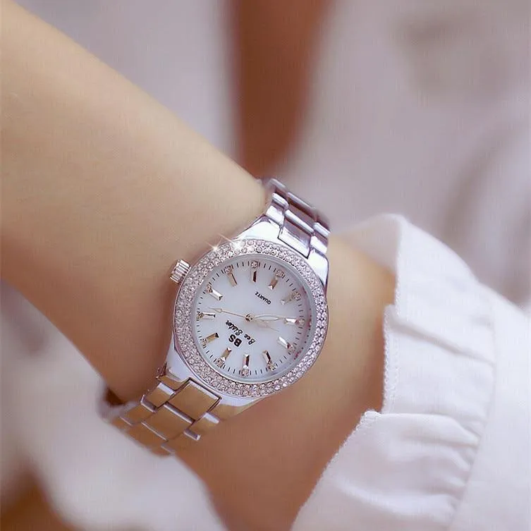 Uhr-Frauen-Kleid-Uhr-Mode-Rosen-Goldquarz passt weibliche Edelstahl-Armbanduhren auf