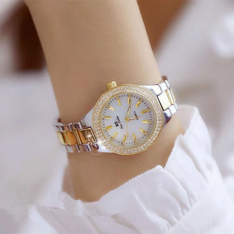 Uhr-Frauen-Kleid-Uhr-Mode-Rosen-Goldquarz passt weibliche Edelstahl-Armbanduhren auf