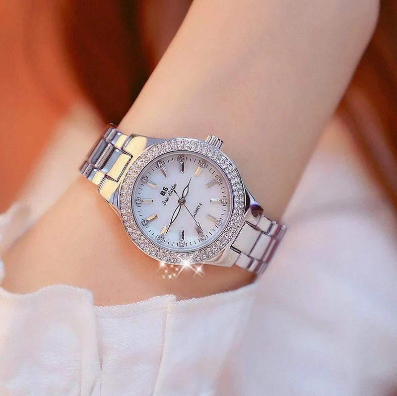 Uhr-Frauen-Kleid-Uhr-Mode-Rosen-Goldquarz passt weibliche Edelstahl-Armbanduhren auf