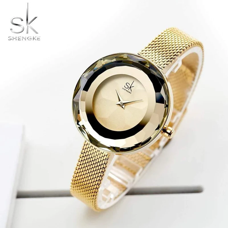 Damenuhr Prism Fac Gold Stahl Mesh Quarz Damenuhren Top-Marke Uhr Relogio feminino