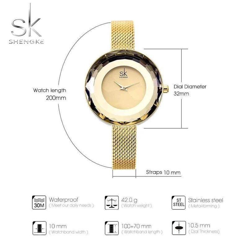 Damenuhr Prism Fac Gold Stahl Mesh Quarz Damenuhren Top-Marke Uhr Relogio feminino