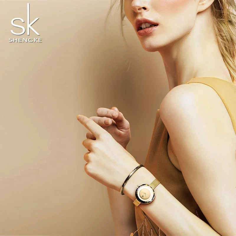 Damenuhr Prism Fac Gold Stahl Mesh Quarz Damenuhren Top-Marke Uhr Relogio feminino
