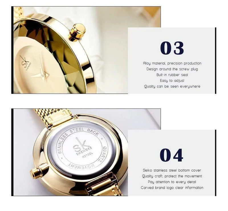 Damenuhr Prism Fac Gold Stahl Mesh Quarz Damenuhren Top-Marke Uhr Relogio feminino