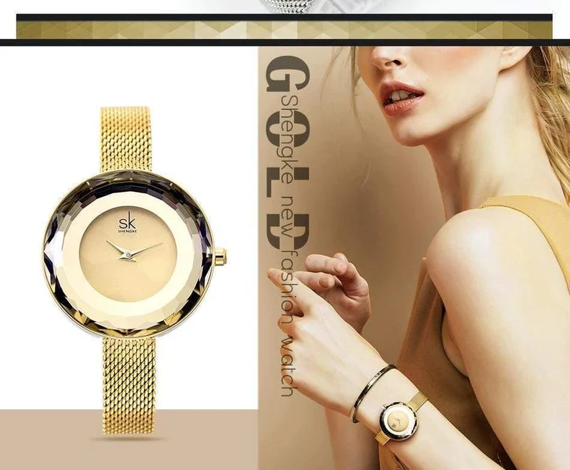 Damenuhr Prism Fac Gold Stahl Mesh Quarz Damenuhren Top-Marke Uhr Relogio feminino
