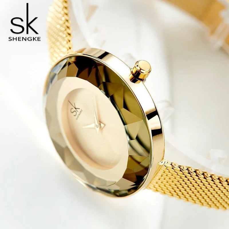 Damenuhr Prism Fac Gold Stahl Mesh Quarz Damenuhren Top-Marke Uhr Relogio feminino