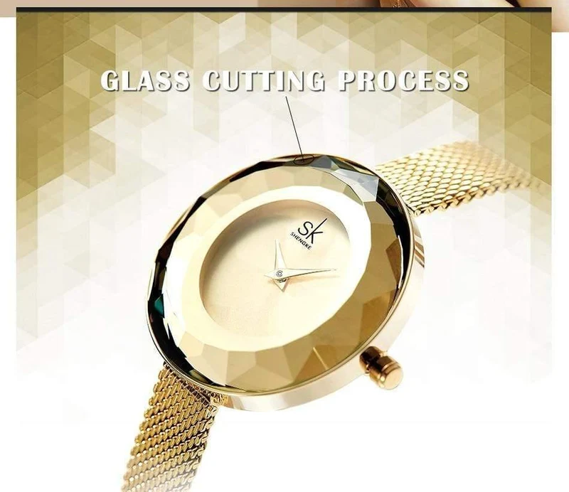 Damenuhr Prism Fac Gold Stahl Mesh Quarz Damenuhren Top-Marke Uhr Relogio feminino