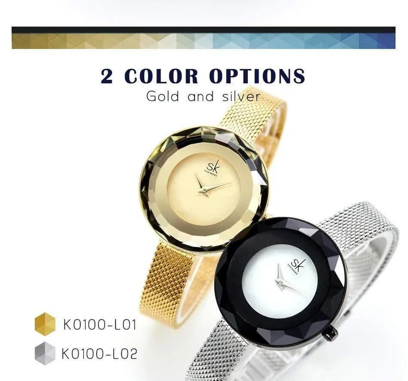 Damenuhr Prism Fac Gold Stahl Mesh Quarz Damenuhren Top-Marke Uhr Relogio feminino