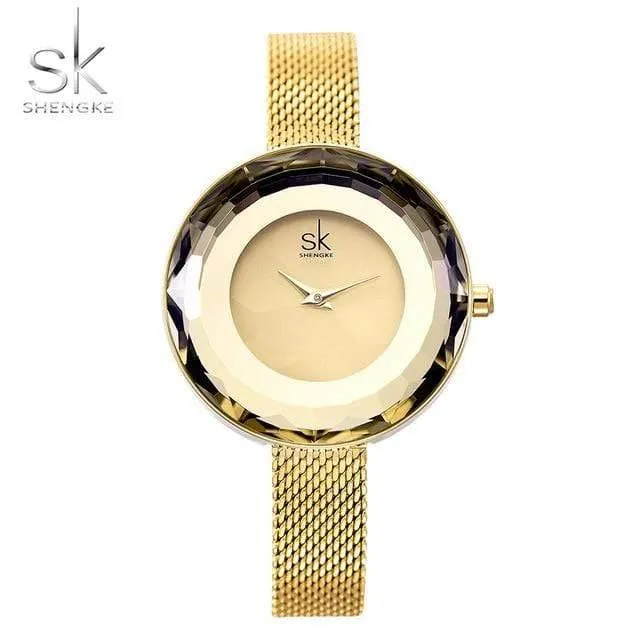 Damenuhr Prism Fac Gold Stahl Mesh Quarz Damenuhren Top-Marke Uhr Relogio feminino