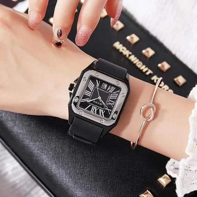 Frauen Uhren Dame Luxus Armbanduhren Gummi Silikon Kleid Uhr Quadrat Quarz Kleid Geschenk Student Uhren