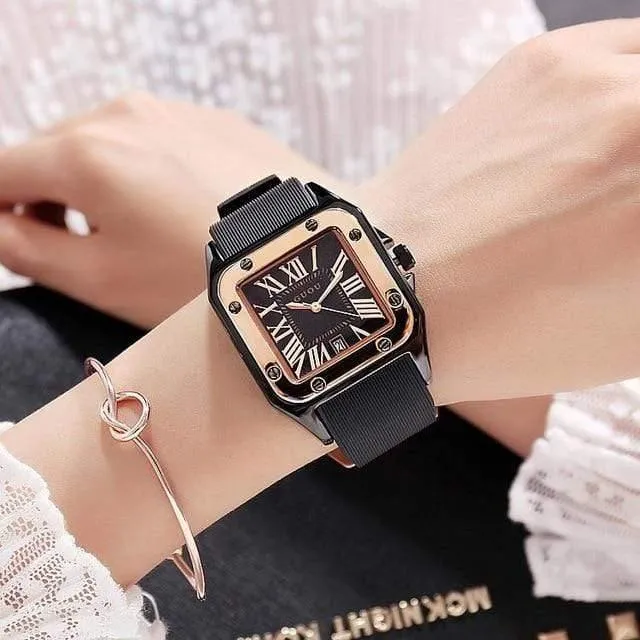 Frauen Uhren Dame Luxus Armbanduhren Gummi Silikon Kleid Uhr Quadrat Quarz Kleid Geschenk Student Uhren