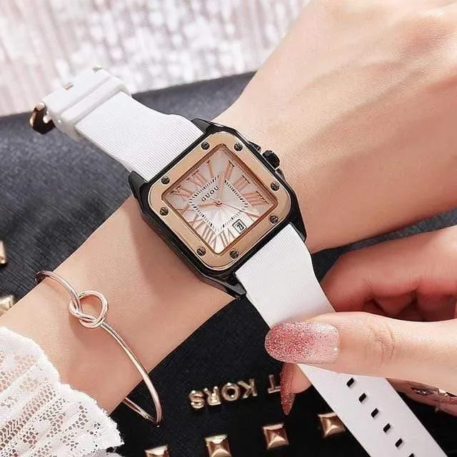 Frauen Uhren Dame Luxus Armbanduhren Gummi Silikon Kleid Uhr Quadrat Quarz Kleid Geschenk Student Uhren