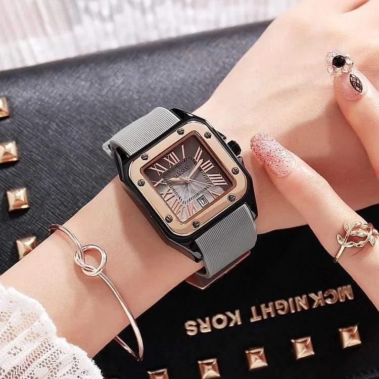 Frauen Uhren Dame Luxus Armbanduhren Gummi Silikon Kleid Uhr Quadrat Quarz Kleid Geschenk Student Uhren