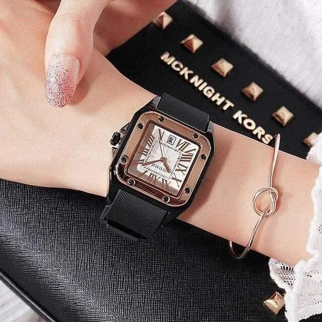 Frauen Uhren Dame Luxus Armbanduhren Gummi Silikon Kleid Uhr Quadrat Quarz Kleid Geschenk Student Uhren
