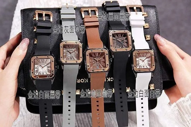 Frauen Uhren Dame Luxus Armbanduhren Gummi Silikon Kleid Uhr Quadrat Quarz Kleid Geschenk Student Uhren
