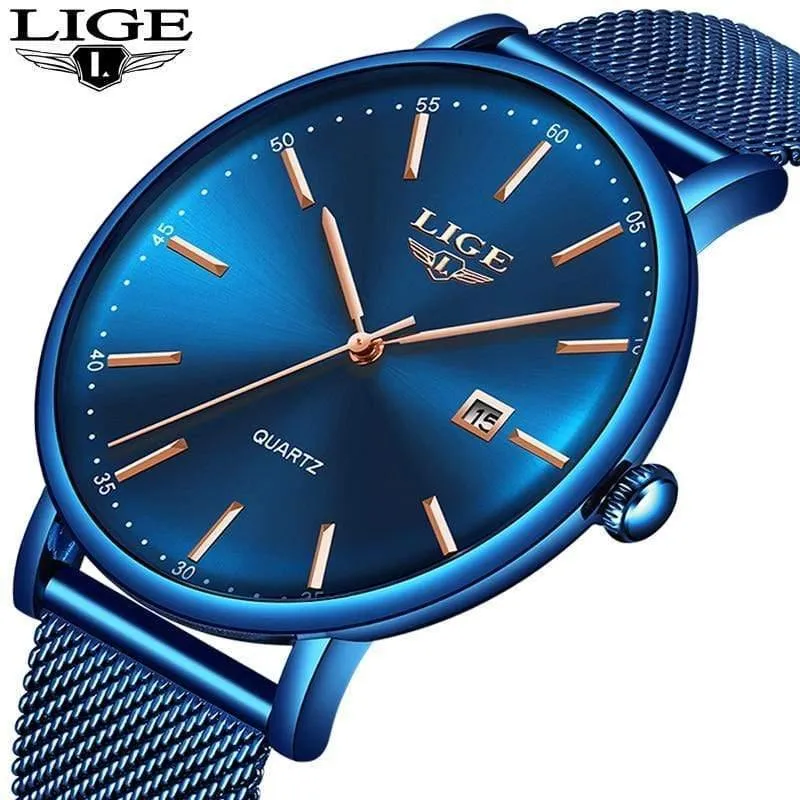 Herrenuhren Top-Marke Luxus Sportuhr Ultradünne Mesh Beiläufige Wasserdichte Quarzuhr Männer Blaue Uhr Relogio Masculino