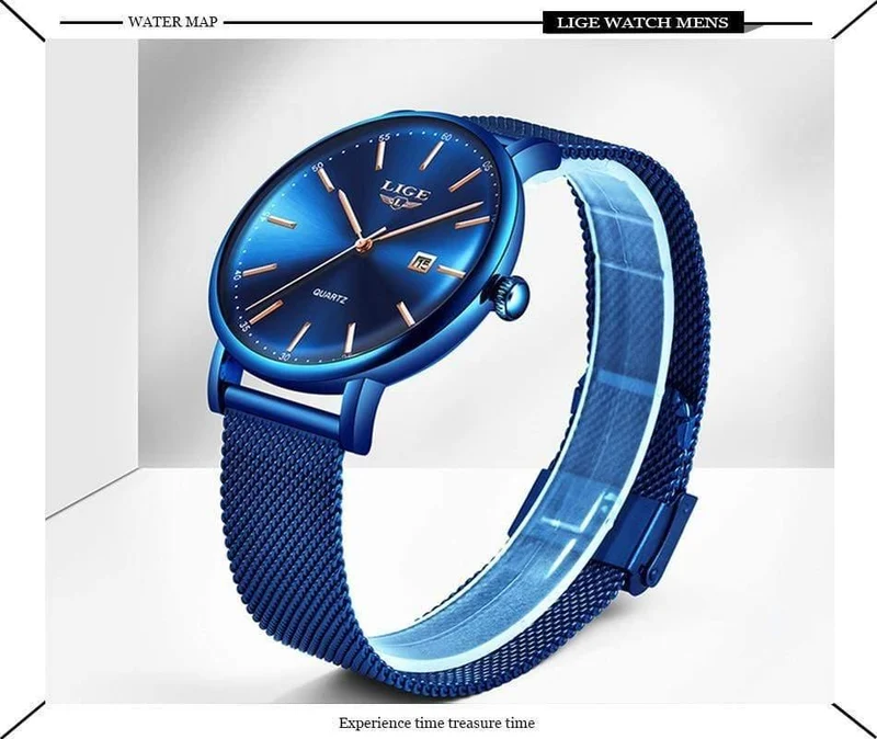 Herrenuhren Top-Marke Luxus Sportuhr Ultradünne Mesh Beiläufige Wasserdichte Quarzuhr Männer Blaue Uhr Relogio Masculino